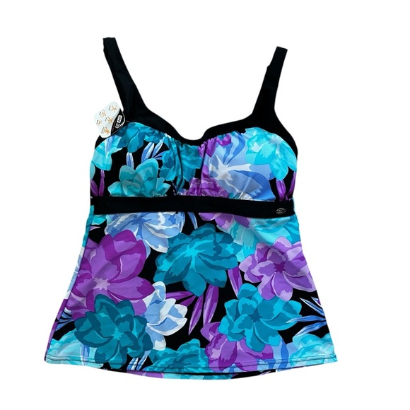 NWT ZeroXposur UPF 30+ Purple Floral Swim Tankini M - Picture 1 of 5